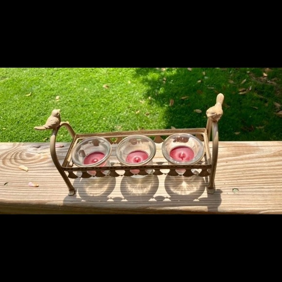 Perched Birds 3 Tea Candle Holder Metal Frame Rack Centerpiece 10 x 5.6 x 6 in - Picture 3 of 8